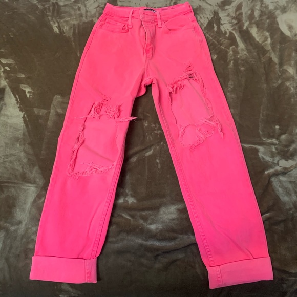 Hot Pink Ripped Jeans 